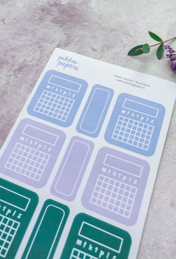 Habit tracker, kuukausi | Tarra-arkki