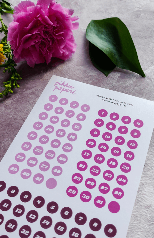 Päivämäärät, kirsikankukka | Tarra-arkki