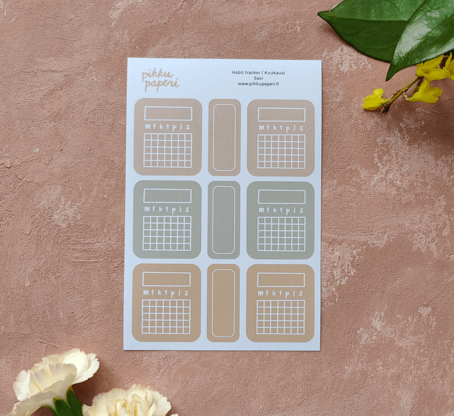 Habit tracker / kuukausi, savi | Tarra-arkki
