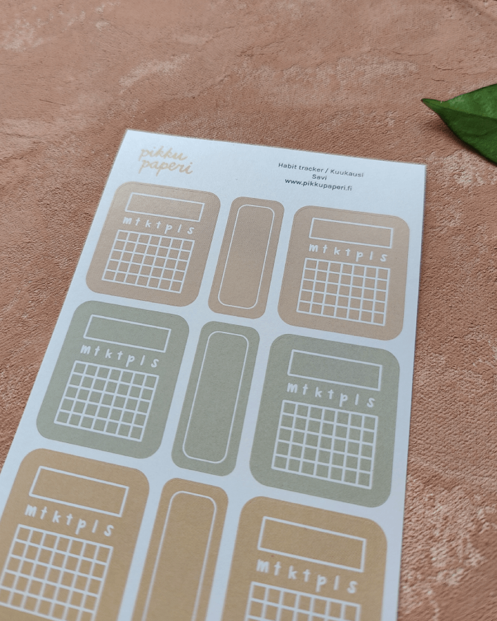 Habit tracker / kuukausi, savi | Tarra-arkki