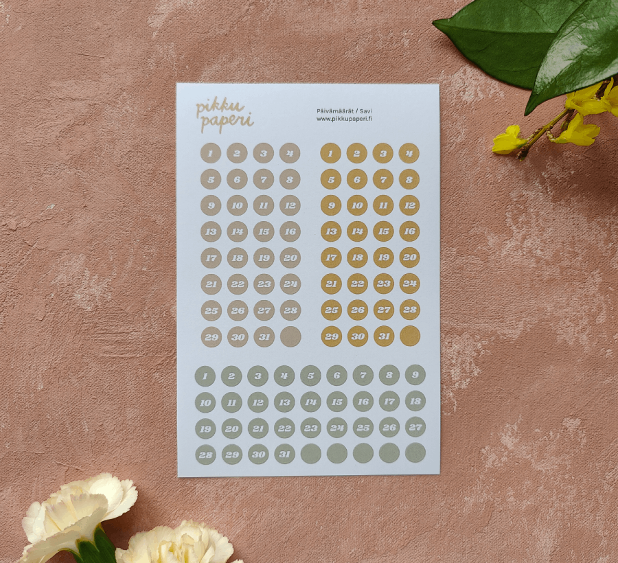 Päivämäärät, savi | Tarra-arkki