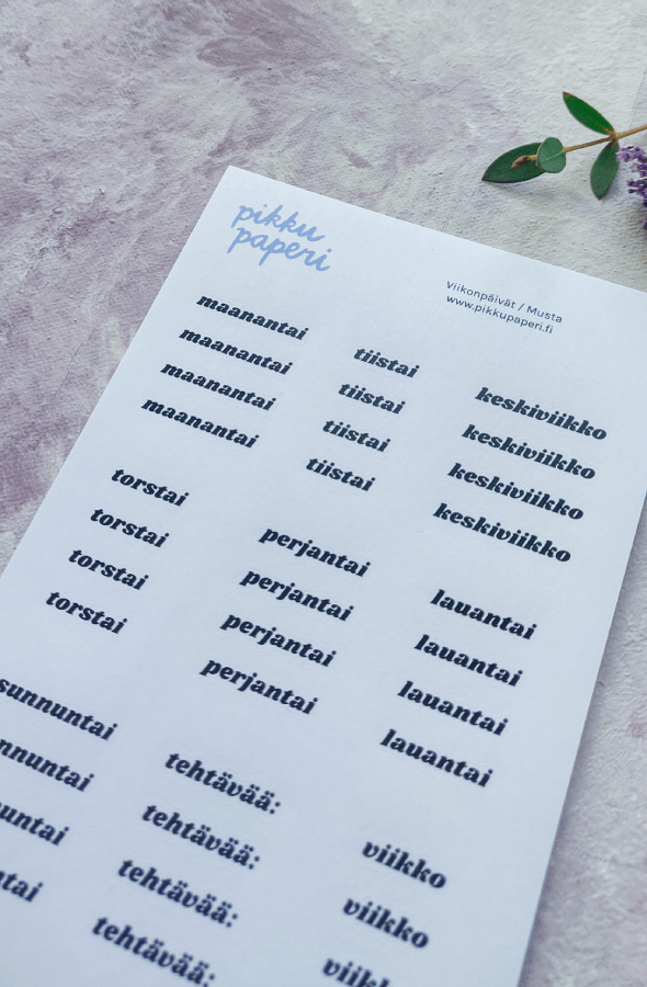 Viikonpäivät, musta | Tarra-arkki